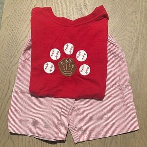 Red Baseball Kids Matching Short Set